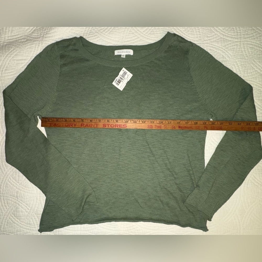 Mododoc Knit Cotton Boatneck Fine Sweater Small New with Tags Olive Green - Picture 3 of 6